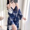 Pijama de Invierno de Terciopelo para Mujer con Pintura de Tinta Otoñal, Camisola, Conjunto de Dos Piezas, Ropa de Dormir Estilo Antiguo con Almohadillas en el Pecho