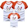 Camiseta de manga corta con manga raglán, ropa familiar para padres dobles, muñeco de nieve de Año Nuevo, rojo + blanco, algodón fino, ropa familiar, ropa infantil al por mayor