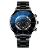 Reloj clásico de hombre con tres esferas falsas y calendario, correa de acero, reloj de cuarzo versátil con esfera grande, reloj de pulsera de acero para negocios al por mayor