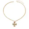 Colar Cruz Retro Francês Feminino Simples Metal Martelado Textura Design de Nicho Temperamento Joia Fashionável Novo