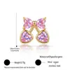 Aretes de acero de titanio con bola retorcida estilo coreano y mariposa micro pavimentada con circonita, multicolor, puño de oreja de nudo de mariposa, broquel para lóbulo