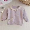 Cárdigan Suéter para Niña 26 Primavera y Otoño Nuevo Estilo Algodón Encaje en el Cuello Tejido Estilo Coreano Dulce Niña Bebé Algodón Seda Chaqueta