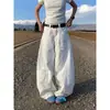 Jeans para mujer de diseño retro americano de alta costura 2026, lavados en blanco, tiro alto, corte curvo, pantalones anchos holgados de nicho