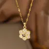 Colar de Aço Titânio Dongguan para Mulheres com Pingente em Forma de Coração com Diamante Rosa Microincrustado, Corrente para Clavícula Versátil e da Moda, Banhado a Ouro 18K