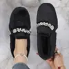 Directamente del fabricante: Zapatos peludos de strass para mujer para otoño e invierno, cálidos y con forro de felpa, zapatos planos de algodón sin cordones para usar al aire libre
