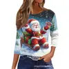 Patrón temático navideño impresión 3D transfronterizo nuevo suéter casual para mujer cuello redondo manga larga camiseta directamente del fabricante