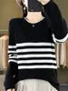 Suéter de tricô, listrado, design simples, adequado para vendas transfronteiriças, coleção outono/inverno, lã Andy, agasalho de inverno, 2025, gola redonda, atacado, suéter color block para mulheres