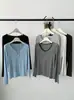 Camiseta básica de malha de cashmere e celulose regenerada em estoque, gola redonda grande, para outono e inverno, macia e amiga da pele, de manga longa minimalista
