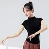 Roupa de Prática de Dança Clássica, Gola Meio Alta, Manga Média, Top Feminino, Camiseta Básica Slim-Fit para Treinamento Corporal Diário de Estudante de Dança Chinesa
