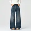 Calça jeans larga lavada e desgastada para homens, estilo de rua punk, jeans casual estilo pai, esfregada à mão, calça comprida reta solta