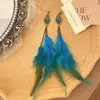 Pendientes de Borla con Plumas Estilo Étnico Pendientes Largos Exagerados Bohemios Pendientes de Foto Retro de Nicho Transfronterizos