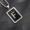 Colar Pingente Quadrado Preto com Gota de Óleo de 26 Letras Transfronteiriço Amazon Mais Vendido Pingente Distintivo de Liga Corrente de Suéter