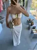 Conjunto de Bikini Estilo Europeo y Americano Top de Tubo Plisado Metálico Chaleco Abertura Traje de Baño Vacaciones Junto al Mar Falda de Playa