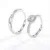Anel Quadrado de Prata Esterlina S925 Cravejado com Moissanita, Anel Ajustável de Moda Luxo Leve Europeu e Americano, Joia de Venda Quente Transfronteiriça