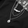 Collar hipster hip-hop de acero de titanio directo de fábrica para hombres y mujeres, collar de doble capa de perlas de acero bordado, colgante de ángel, cadena para suéter