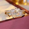 Anillo Abierto de Lujo Ligero con Forma de Corazón Incrustado de Diamantes para Mujer, Modernos Anillos de Pareja con Circonita Microincrustada, Joyería de Regalo para el Día de San Valentín