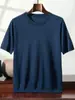 Nuevo Modelo Verano 2026 100% Lana 68 Hilos Doble Hilo Fino Imitación Hilo Yangzi Tejido Cuello Redondo Delgado Manga Corta Camisa para Hombre