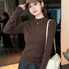Suéter de punto ajustado para mujer con cuello semi-alto, jersey liso de manga larga, capa base para otoño e invierno, estilo coreano, ropa sencilla para el día a día