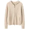 Suéter de punto de cachemira, chaqueta de punto a rayas holgada, cárdigan con capucha, top con cremallera, tejido trenzado corto vintage