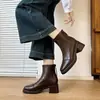 Botines de Tacón Grueso para Mujer 2026 Nuevos Otoño/Invierno Punta Cuadrada Estilo Francés Botines Cortos Tacones Altos Adelgazantes Calidez con Terciopelo Botas Martin