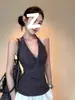 Camisola de Cuello Halter Ropa de Exterior para Mujer Verano Cuello en V Retorcido Elegante Aspecto Adelgazante Top de Manga Alta Gama sin Espalda