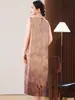 Novo Vestido Feminino Sem Mangas Estilo Nacional Chinês Estampa Pintura a Tinta Comprimento Médio Roupa para Mãe Verão Redutor de Idade Emagrecedor Vestido Colete