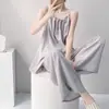 Pijama de Algodón y Seda para Mujer, Estilo Veraniego de Alta Gama, Conjunto de Camisola y Pantalones Largos, Ropa de Casa Delgada de Algodón Artificial para Primavera y Otoño, Se Puede Usar Afuera