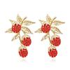 Brincos Novos Europeus e Americanos Brincos Personalizados All-match Diamond Cherry Brincos Exagerados Criativos Pastorais Folha de Fruta Brincos Mulheres