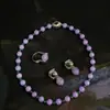 Nuevo Conjunto de Collar, Pendientes y Anillo con Diseño Nacional Estilo Chino, Moderno y Sencillo Elegante en Color Violeta