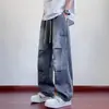 Jeans plisados de marca de moda para hombre, nuevo estilo primavera y otoño, corte recto holgado, pantalones de trabajo de mezclilla casual transpirables para adolescentes