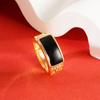 Anillo Cuadrado de Letra Bold Estilo Xiaohongshu Cobre Chapado en Oro Anillo Elegante con Gema Imitación Negra y Verde Suministro al por Mayor