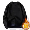 Suéter Masculino de Inverno Solto de Veludo Espessado Cor Sólida Gola Redonda Lavável à Máquina Peça Única de Veludo Tricotado Camiseta Básica para Homens