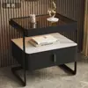 Mesa de Cabeceira de Ferro Forjado com Tampo de Ardósia Estilo Italiano para Uso Doméstico, Estilo Moderno Simples de Luxo Leve, Novo Modelo para Quarto Principal, Móveis de Quarto de Madeira Maciça por Yuanfeng