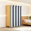 Armario de madera maciza con puertas de tela, adecuado para dormitorios del hogar, diseño simple de estilo abierto, ideal para propiedades de alquiler, gran capacidad, con compartimentos para colgar y apilar para un almacenamiento organizado