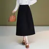 Saia feminina casual, novo estilo outono, cintura alta, modeladora, saia de botão floral, comprimento médio, solta, saia bufante