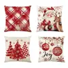 Decoración Navideña Transfronteriza Dibujos Animados Estampado Navideño Funda de Almohada de Lino Cojín para Sofá de Sala de Estar Funda de Almohada Venta al por Mayor