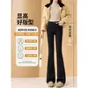Calças micro forradas com fleece femininas 2024 novas explosões outono e inverno grossas cintura alta inverno cavalo preto jeans flare