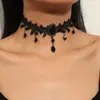 Joias transfronteiriças europeias e americanas nicho gargantilha preta gola de renda pingente clavícula colar de Halloween tassel oco estilo gótico