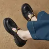 Versión de Piel de Vaca~Mocasines Versátiles de Piel de Ternera Vintage con Camelia y Suela Gruesa para Mujer con Hebilla de Tira en T, Zapatos de Cuero con Punta Redonda