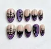 Uñas vestibles de Halloween superventas transfronterizas europeas y americanas, piezas de arte de uñas de calabaza, calavera y fantasma puramente hechas a mano, productos terminados para venta al por mayor de alta gama