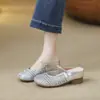 Sandalias de plataforma para mujer para primavera y verano 2026 modelo nuevo, mules cerrados transpirables de tejido hueco con suela gruesa para mujer
