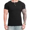 Camisa Henle estilo americano Manga Curta Masculina Calça Legging Gola Redonda Fitness Casual Secagem Rápida Cor Sólida Elástica Slim Fit Camiseta Camada Base