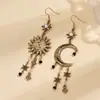 Pendientes Vintage de Sol y Luna con Borlas para Mujer, Chapados en Oro con Diamantes, Pendientes Largos Bohemios, Accesorios de Moda Transfronterizos