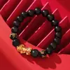 Pulsera Pi Xiu obsidiana imitación arena dorada seis caracteres palabras verdaderas pulsera estilo étnico para hombres y mujeres Piqiu drenaje vivo al por mayor