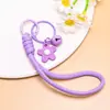 Lanyard para Teléfono de Flor de Goma Macaron, Llavero de Flor Pequeña con Cascabel, Colgante para Bolso Tejido, Accesorios Pequeños Hechos a Mano para DIY