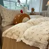 Novo Conjunto de Roupa de Cama Jacquard de Algodão Tingido na Massa com Fronha de Renda Bordada Francesa, Conjunto de Roupa de Cama Estilo Princesa