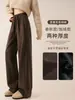 Pantalones casuales rectos de mezcla de algodón europeo para mujer, nuevo estilo otoño/invierno 2026, en una paleta de colores de moda, corte holgado, efecto adelgazante, versátiles, con cordón y perneras anchas
