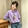 Camiseta Feminina, Estilo Novo Primavera/Outono 2026, Blusa da Moda, Camiseta Básica de Algodão Puro para Bebê Menina, Manga Longa de Outono, Falsa Peça Dupla