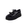 Francês 2025 Nicho Bico Redondo Couro Laço Celebrado na Internet Salto Grosso Combina com Tudo Sapatos de Couro Estilo Fada Sapatos Soltos