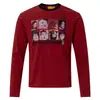 Camiseta vintage masculina de manga comprida com impressão de foto em retrato de grade nove, assinatura floral, estrela de cinco pontas e slogan em inglês